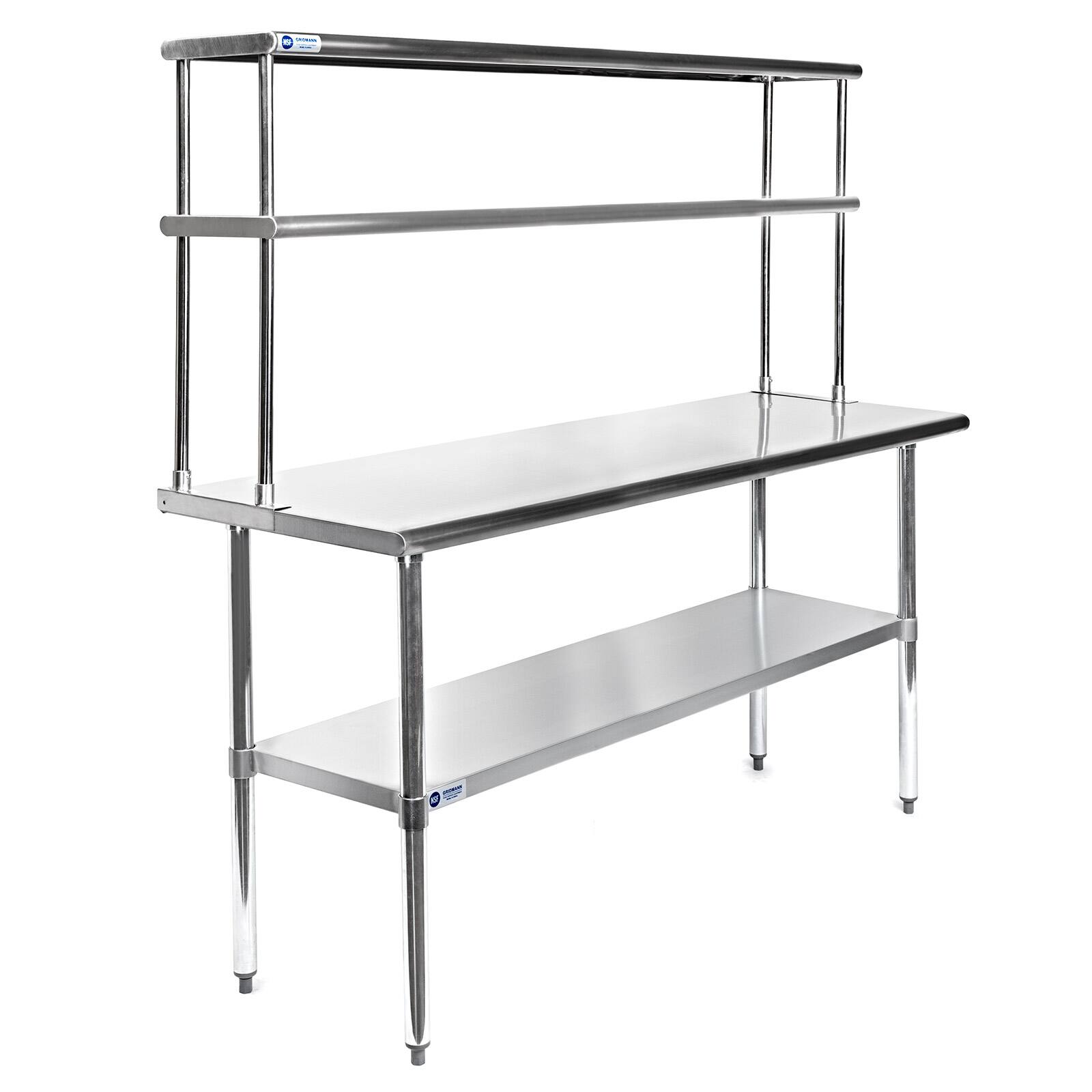 Front. GRIDMANN - 60 x 30-in NSF Stainless Steel Prep Table w Double Shelf - Silver.