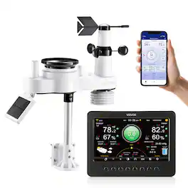 VEVOR - 7-in-1 Wi-Fi Weather Station, 7-Inch TFT Display, Wireless Solar Powered Outdoor Sensor, Rain Gauge - White
