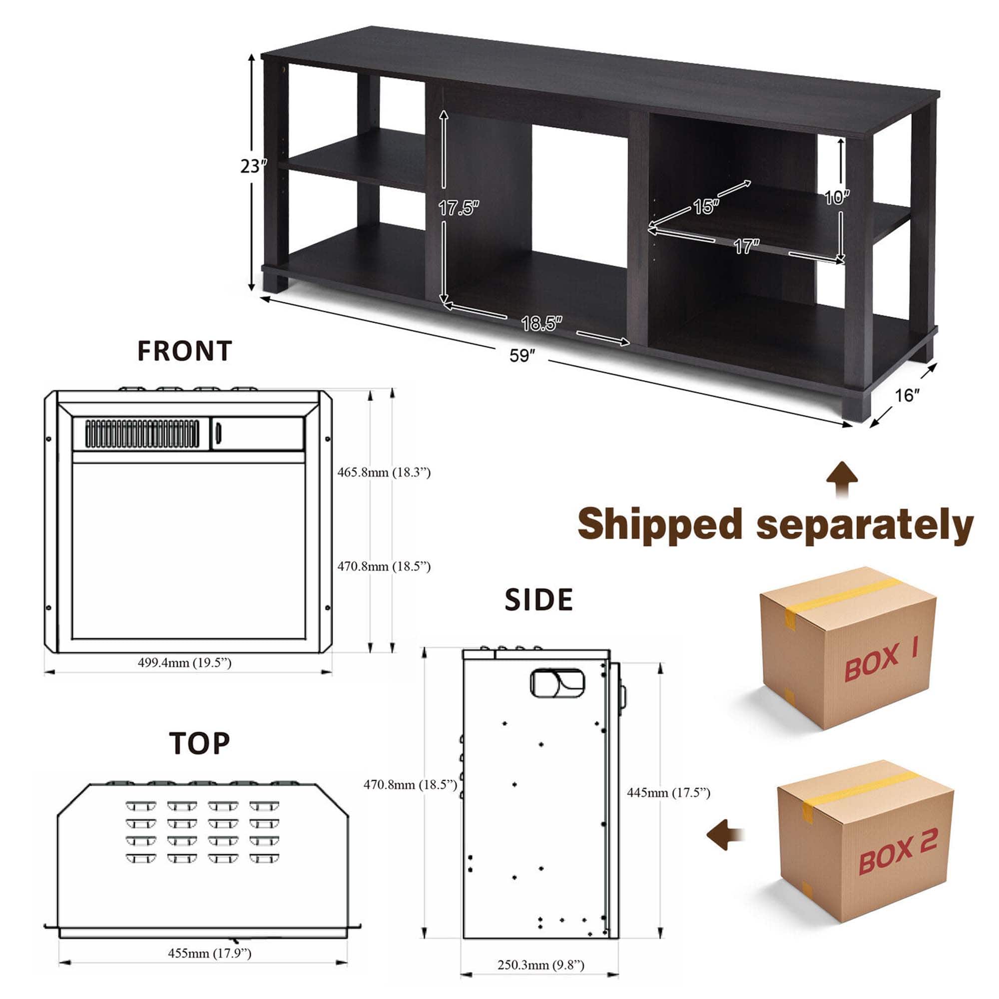 Costway - 59" Fireplace TV Stand Entertainment Center w/ 18" 1500W Electric Fireplace - Dark Brown - Thumbnail 4