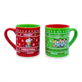 Silver Buffalo - Peanuts Charlie Brown and Snoopy Christmas Sweaters Ceramic Mugs | Set of 2 - Red
