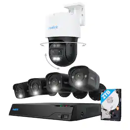 Reolink - 8 - Channel, 4 - Bullet 1 - Pan Tilt Auto Track Camera Indoor/Outdoor 4K 8MP PoE 2TB NVR Security Surveillance System - Black