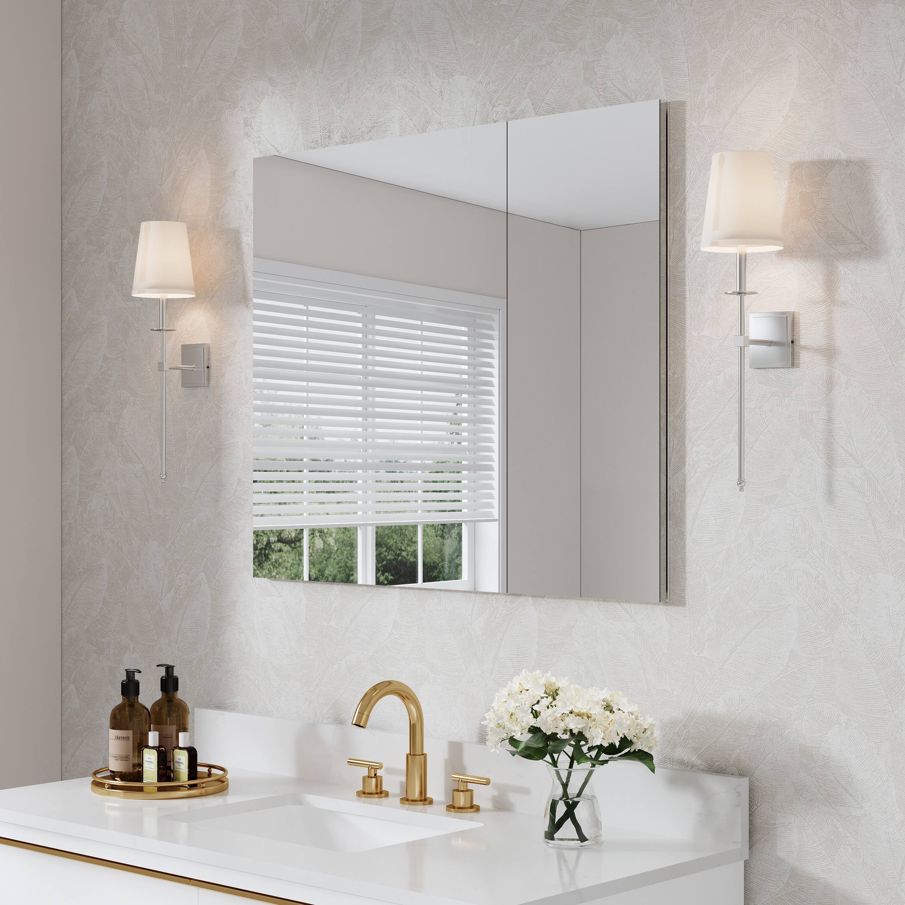 Alt View 1. WELLFOR - Combo 36 in. W x 30 in. H Rectangular Recess/Surface Mount Frameless Medicine Cabinet with Mirror, Soft Close Door - Silver.