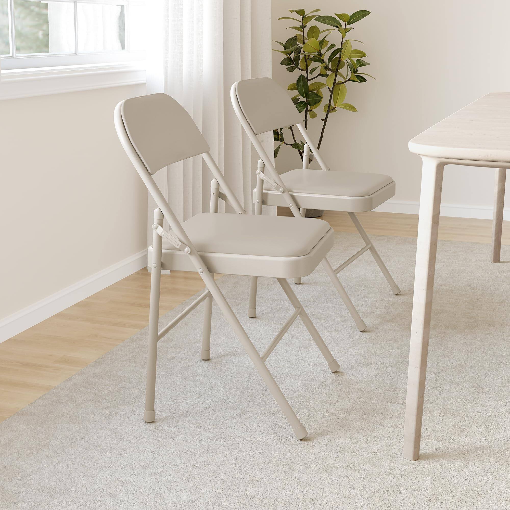 Alt View 4. Homhougo - 4 Pack Beige Folding Chairs With Padded Cushion and Back, Folding Chairs for Outside - Beige.