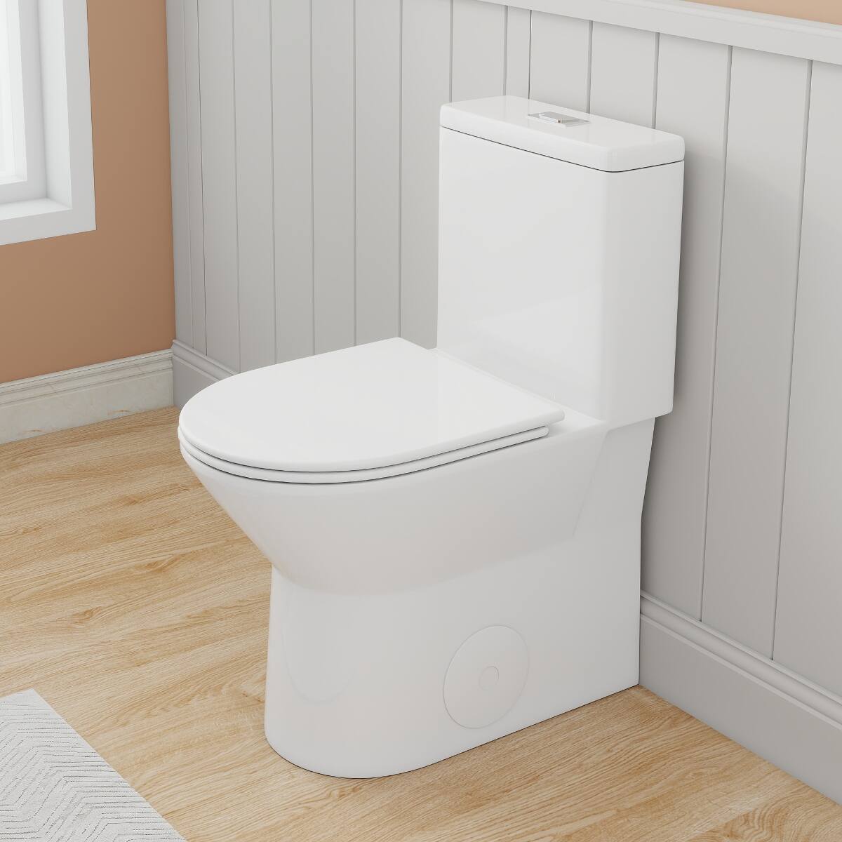 Front. Loheer - Loheer One Piece Dual Flush Toilet, ADA Comfort Height, Twelve Inch Rough In - Glossy White.