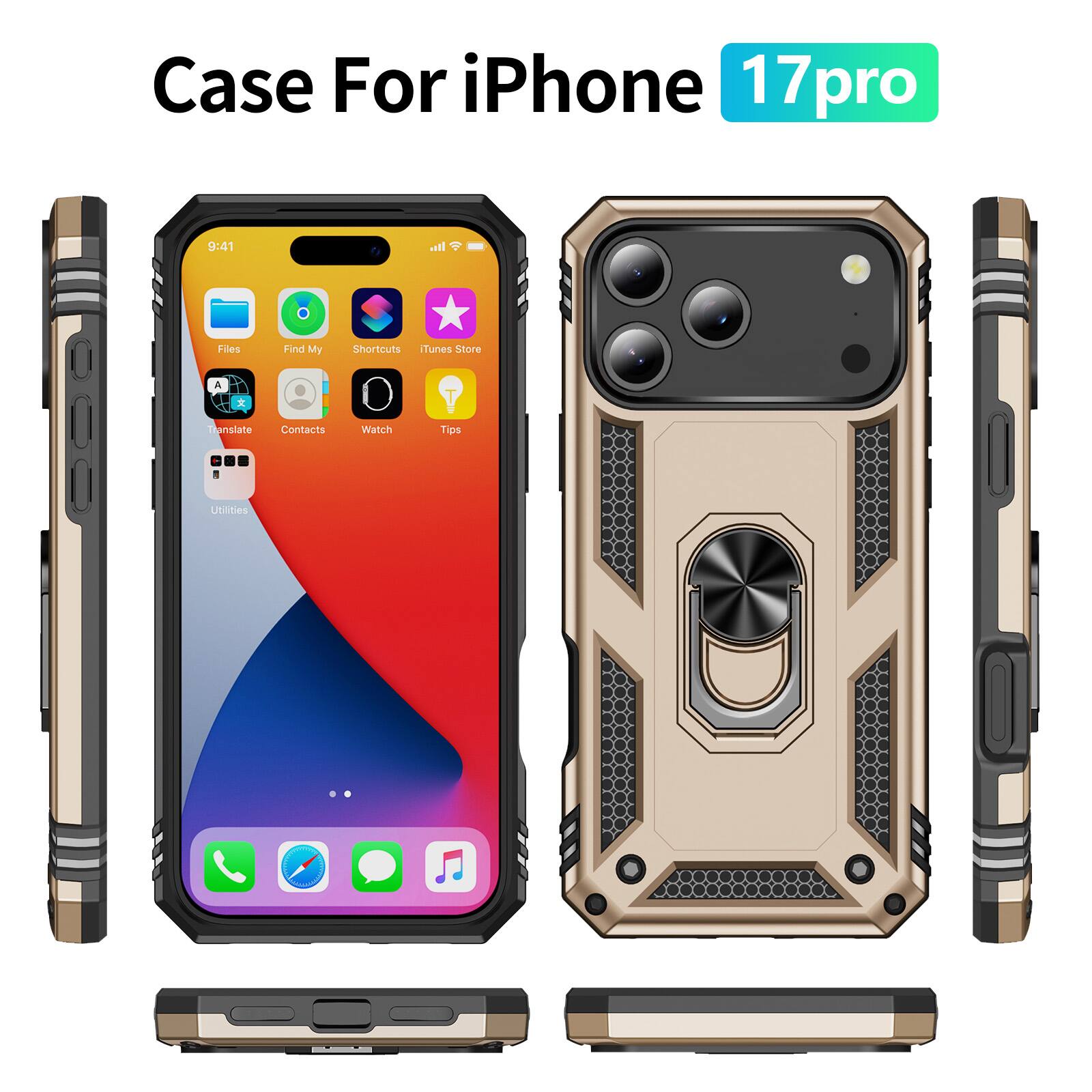 Case For iPhone 17 17pro 9:41 Ita. Files Find My Shortcuts iTunes Store Translate Contacts Watch Tips Utilities