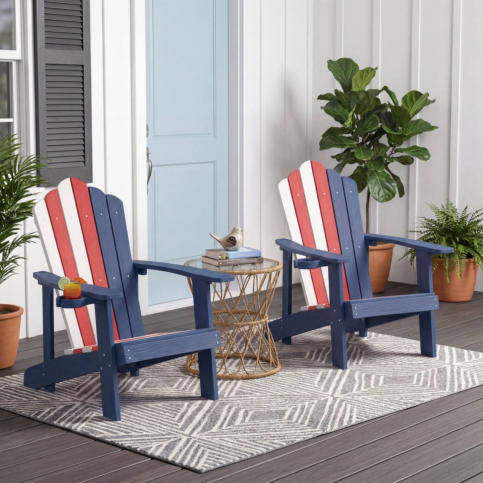Alt View 3. Costway - Costway Oversized Adirondack Chair,Patio Lounge Adirondack Chair with Adjustable Cup Holder - Red+White+Blue.