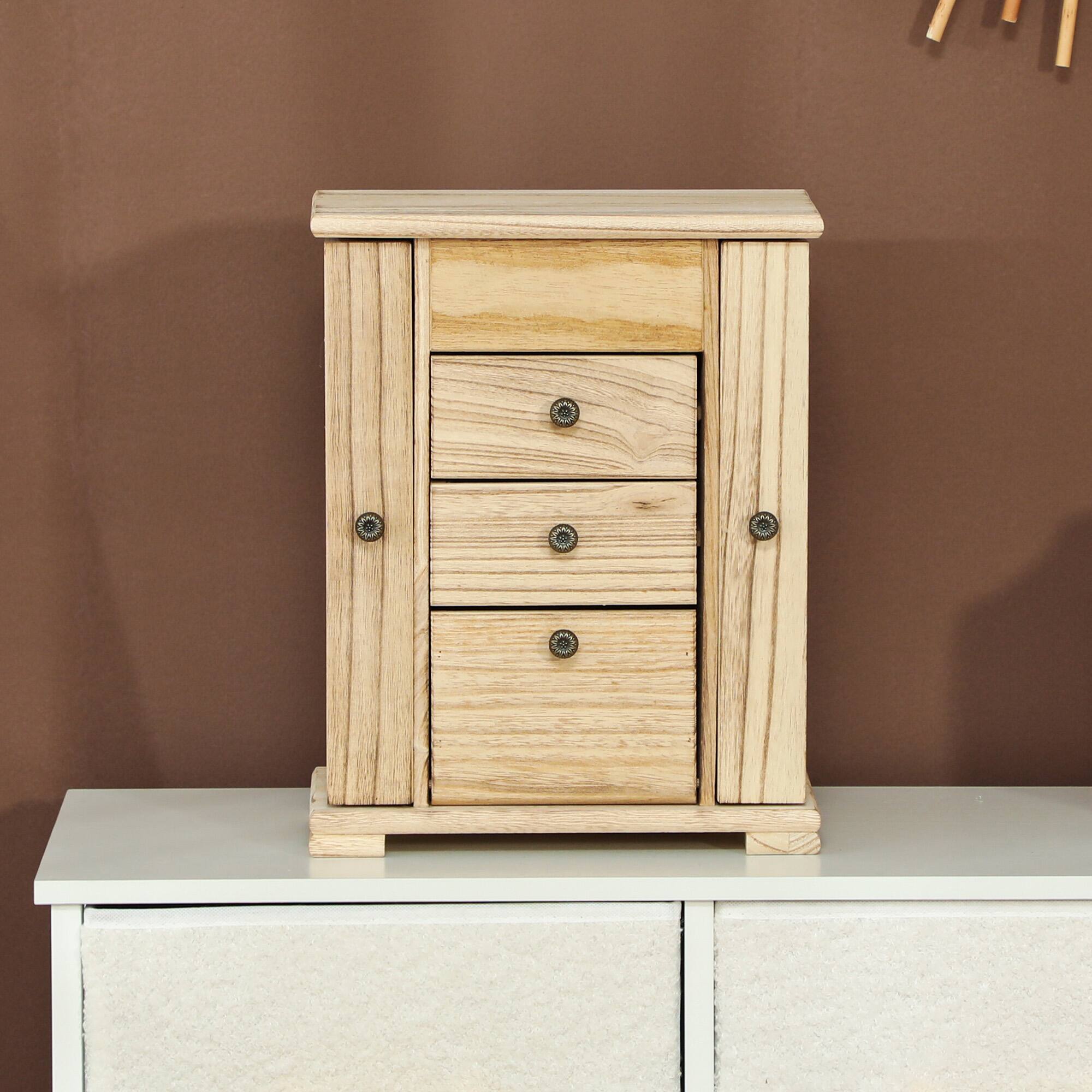 Alt View 3. Homcom - HOMCOM 4-Tier Wooden Jewelry Organizer: Rotating Mirror & Drawers for Rings Earrings, Brown.