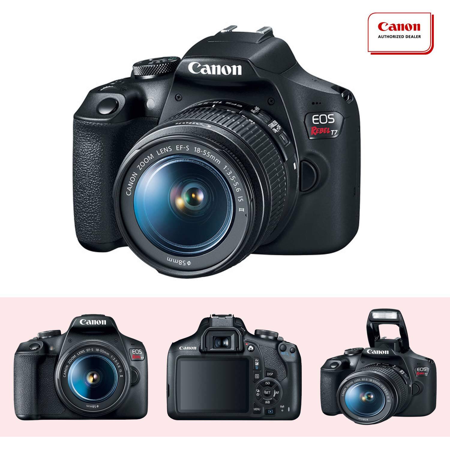 Canon AUTHORIZED DEALER  
Canon LENS EF-S ZOOM 18-55mm CANON 1:3.5-5.6 IS E S  
EOS REBEL T7  
58mm Canon E-1  
115m LENT EG0M UASSA  
CANON 2  
n - EOS Canon - W x a MnL on - MT A - t  
Canon LABS a. M  
EOP de