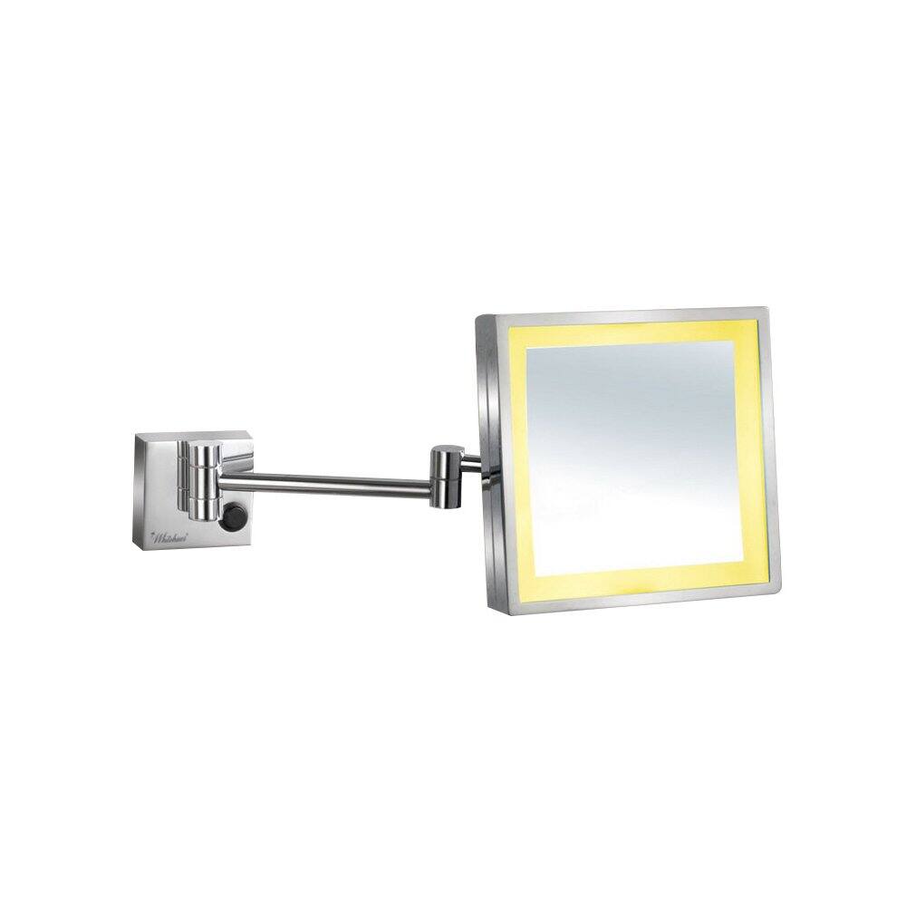Front. Whitehaus - Square Wall Mount Led 5X Magnified Mirror - Silver.