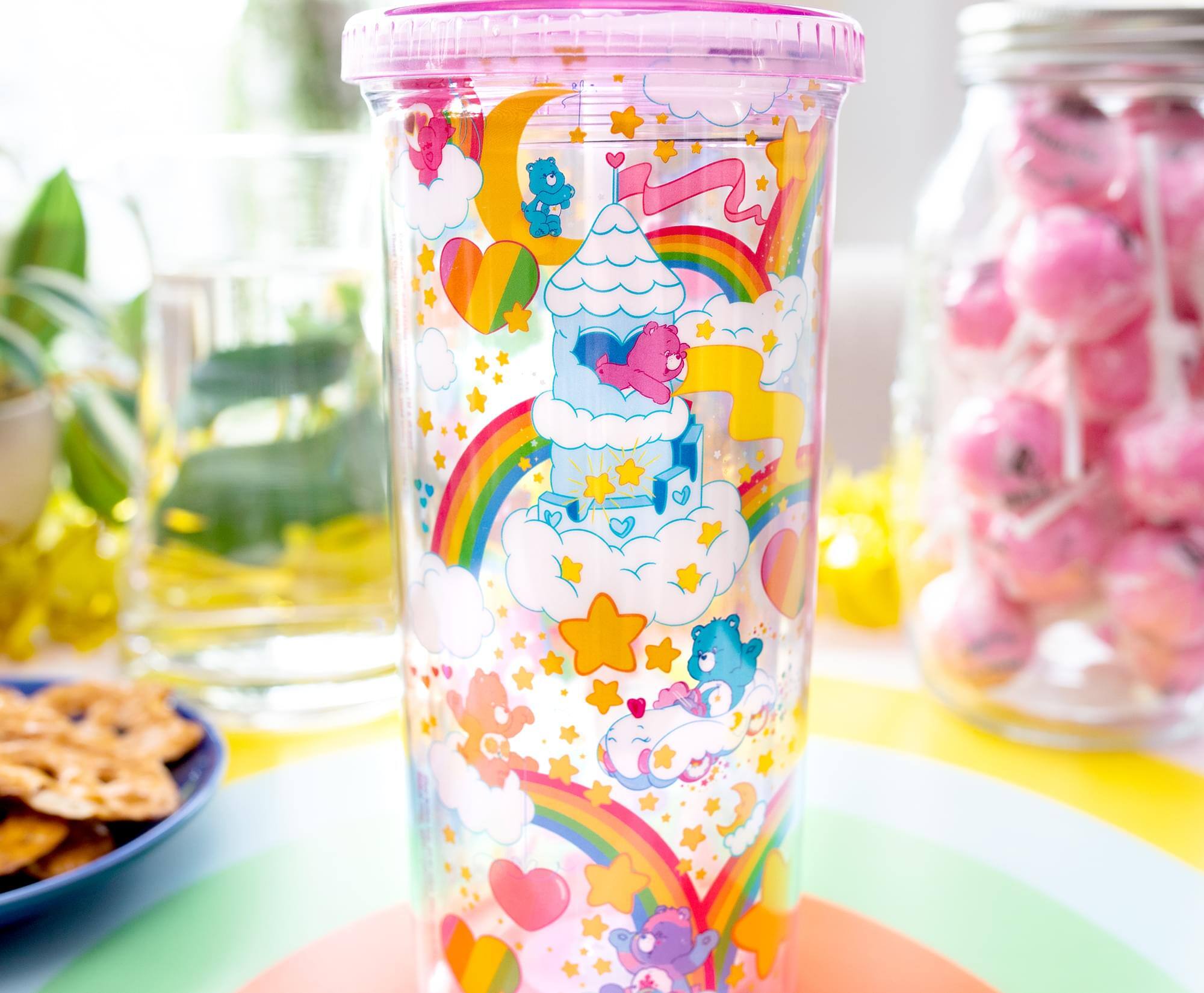 Alt View 4. Silver Buffalo - Care Bears Rainbow Stars Carnival Cup With Lid and Straw | Holds 20 Ounces - Yellow.