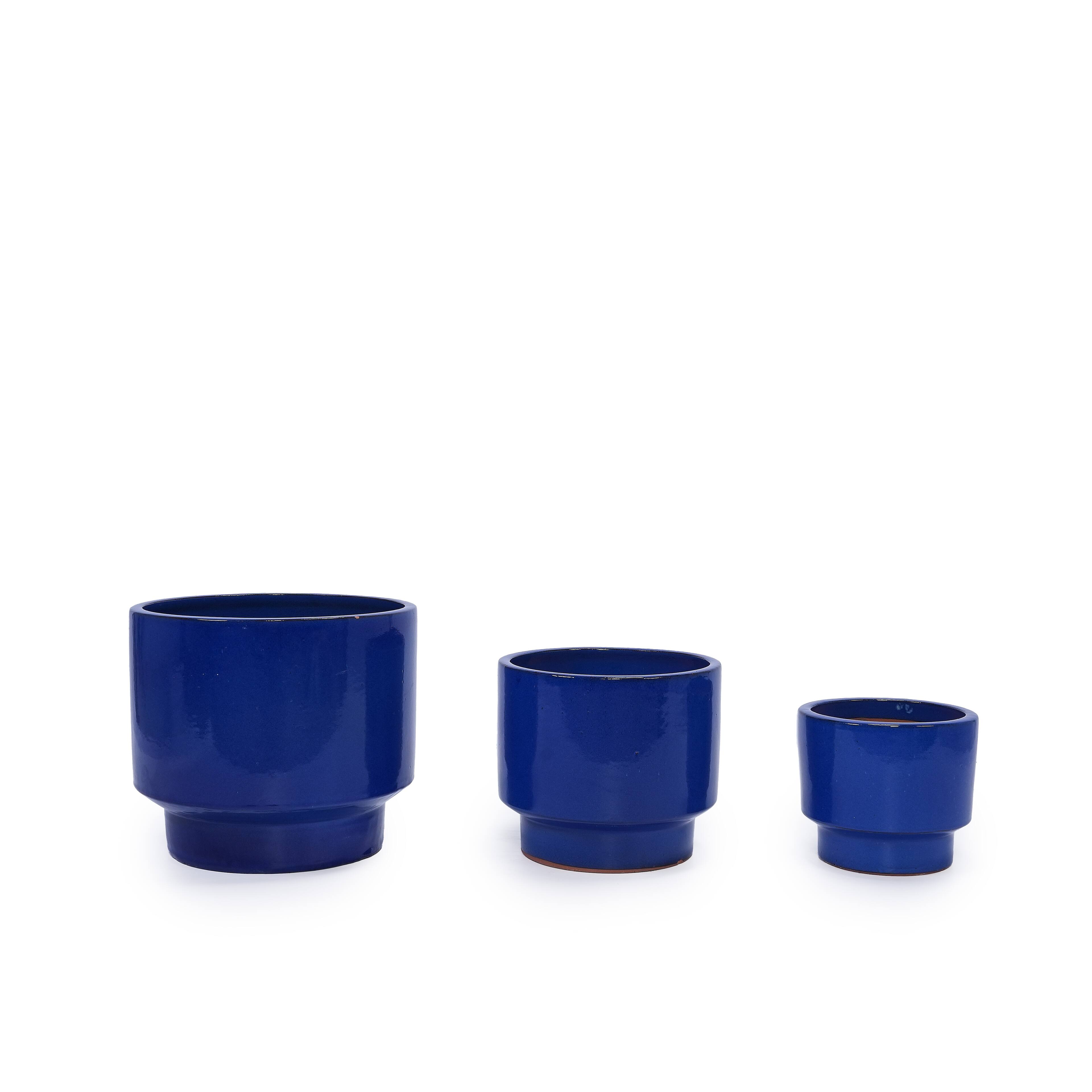 Alt View 1. Loheer - Ceramic Planter Set Loheer Handmade Blue Glazed Flower Pots Set of 3, Porous Clay Indoor Outdoor Planters, 15 12 9 Inch.
