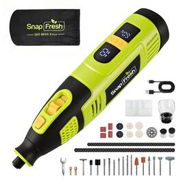 SnapFresh - 12V Cordless Rotary Tool Kit – 32,000 RPM, 28-Speed w/ 111 Accessories, 2.5Ah Battery and USB-C Cable - Green