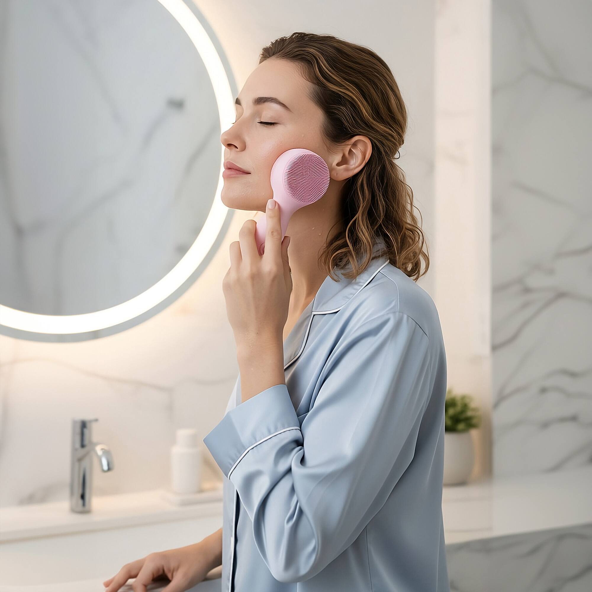 Left. Pursonic - 3-in-1 Sonic Facial Cleanser with Heated Jade & 7-Color LED Light Therapy – Pursonic Radiance Device.