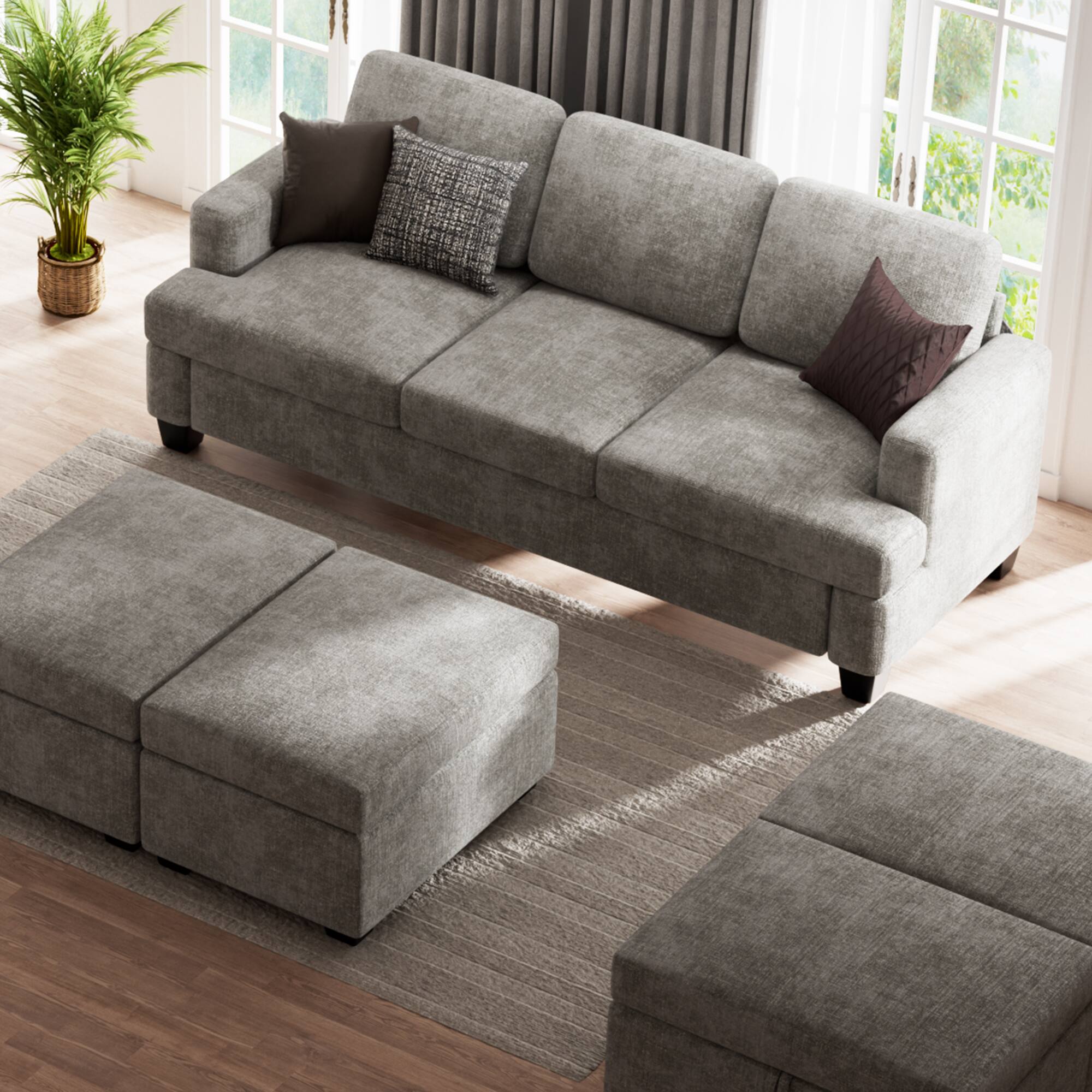 Alt View 1. KERDOM - 85'' Wide 3 Seat Sofa Couch Velvet with with Chaise Longue, Deep Seats, Upholstered Convertible Sofa, 900lbs Capacity - Grey.