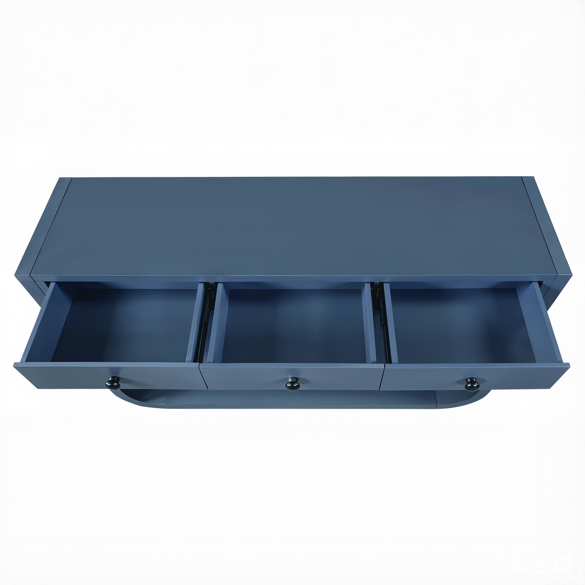 Alt View 1. Whisen - Modern Curved Console Table with 3 Soft-Close Drawers & 2 Shelves, Solid Wood Entryway Table-Blue - Blue.