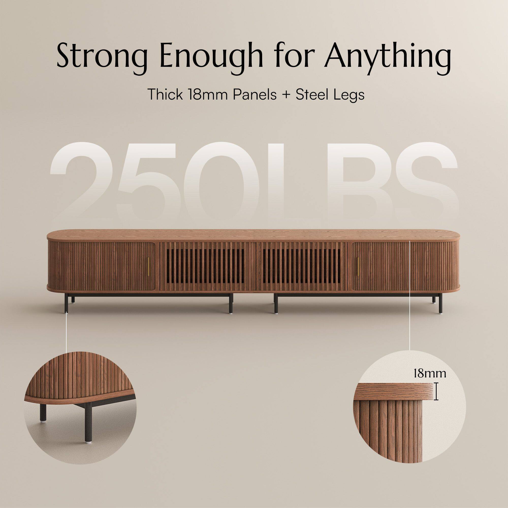 Strong Enough for Anything  
Thick 18mm Panels + Steel Legs  
250LBS  
18mm