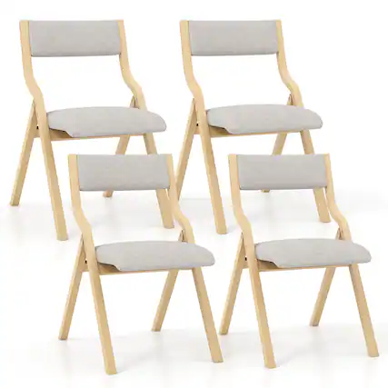 Front. Gymax - Gymax Folding Dining Chairs Set of 4 Wooden Table Chairs w/ Padded Seat Modern Grey & Natural - Grey, Natural.