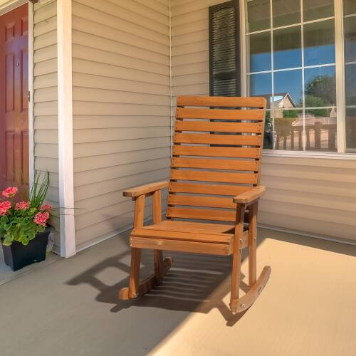 Alt View 5. Winado - 42in Wooden Rocking Chair Oversized Porch Rocker with High Back Easy-Assemble for Indoor Outdoor Patio Garden Yard - Teak.