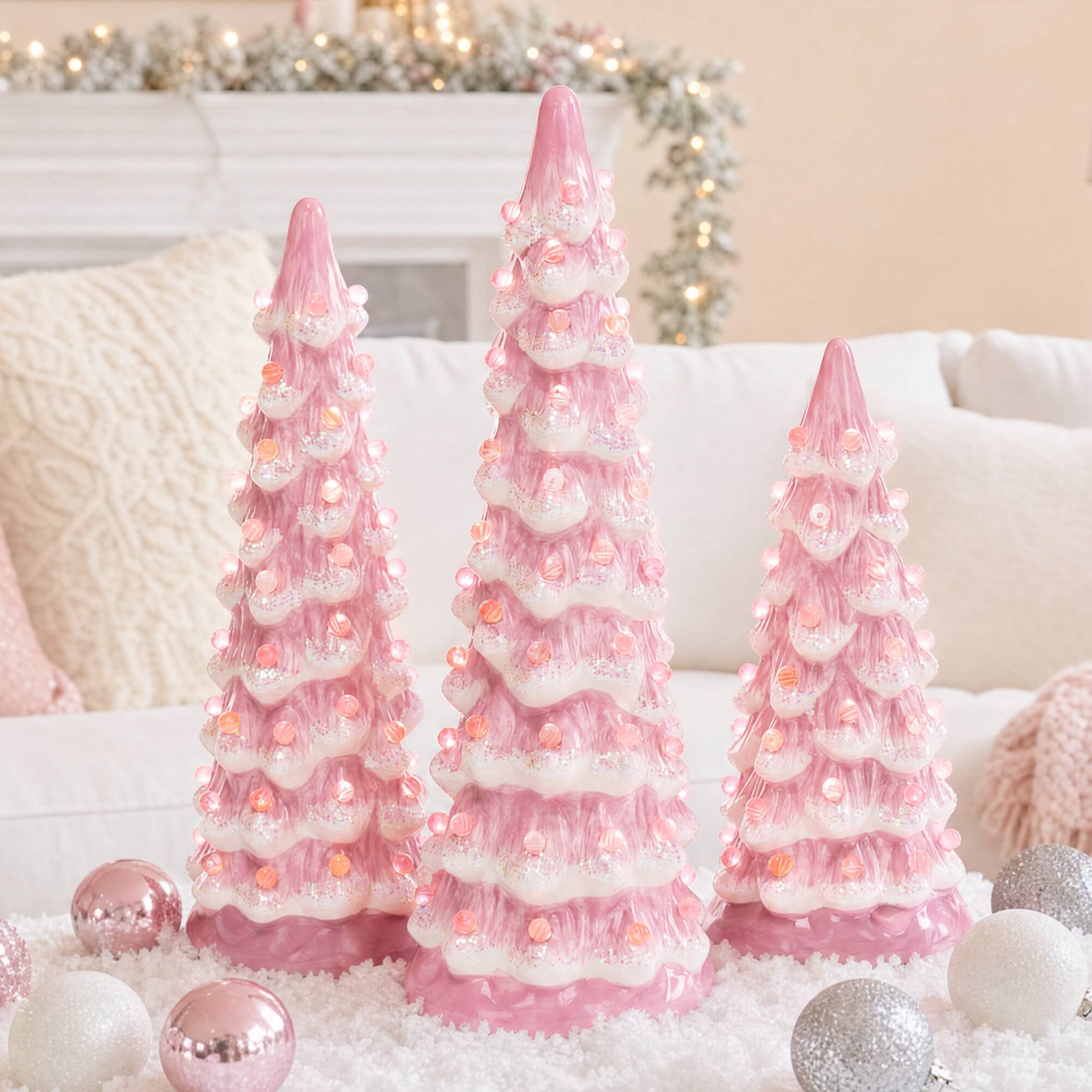 Alt View 7. Best Choice Products - Best Choice Products Set of 3 Pre-Lit Hand-Painted Ceramic Tabletop Christmas Trees w/ Pink Bulbs - Pink - Pink.