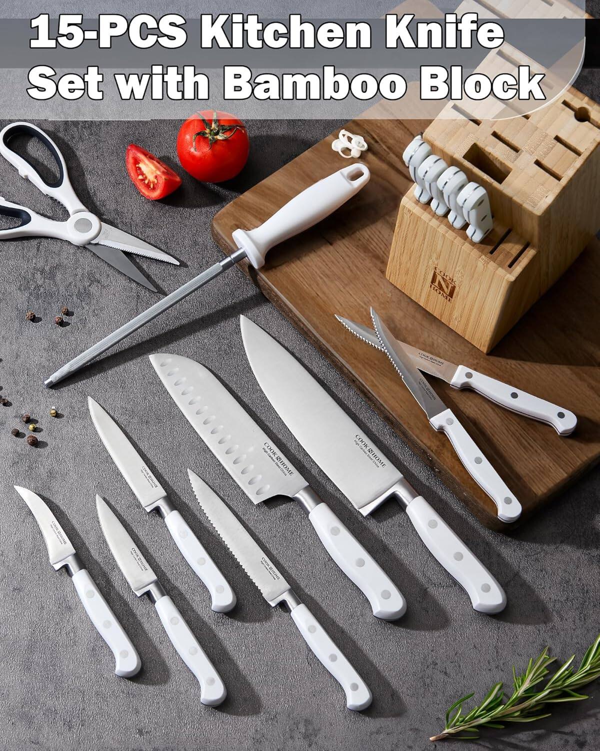15-PCS Kitchen Knife Set with Bamboo Block