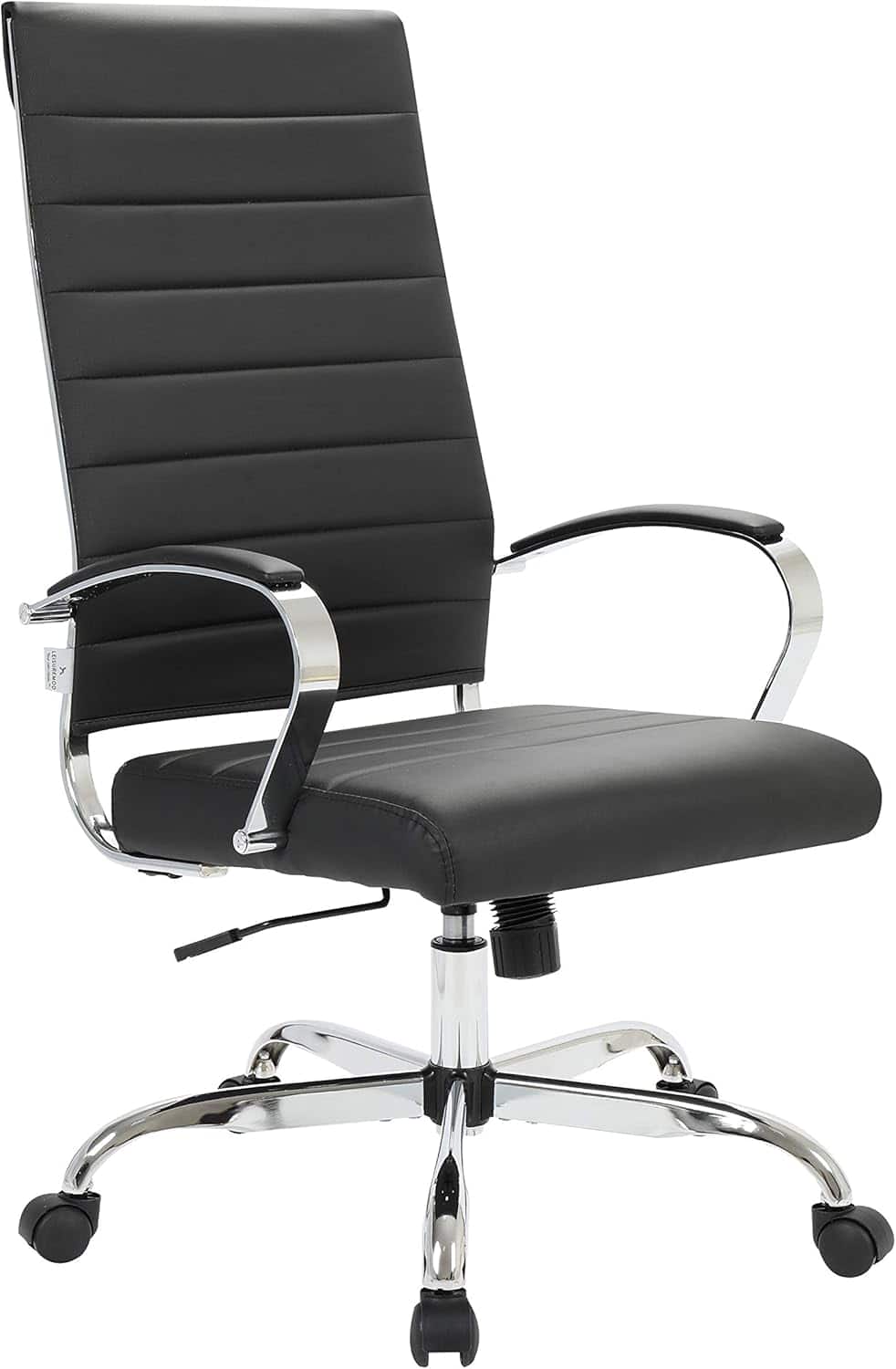 Front. LeisureMod - 30 PCS Benmar Modern High Back Leather Upholstered Office Chair with Dual Wheel Casters and Swivel Base - Black.