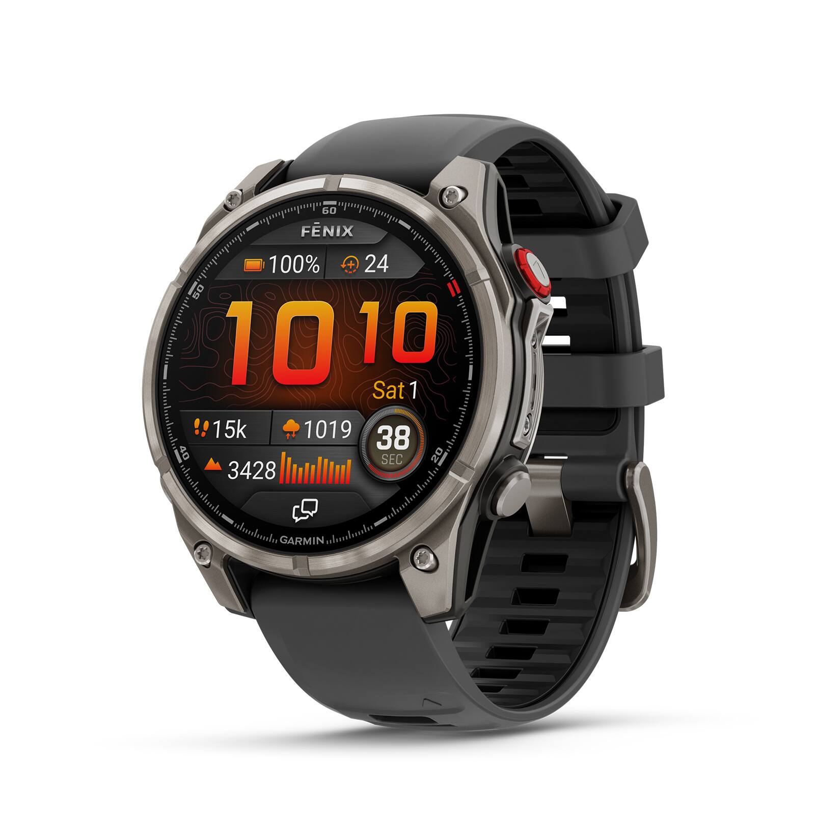 50 FÉNIX 100% + 24 50 10 10 Sat 1 15k 1019 38 40 SEC 20 3428 GARMIN