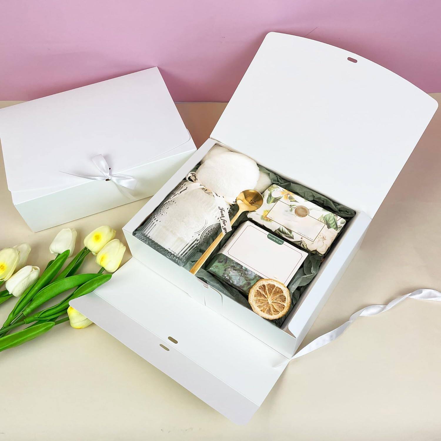 Alt View 4. Paradigms Interiors - White Gift Box With Lid Ribbon 10 1 Foldable For Showcase Wedding Birthday Party Christmas Graduation Ceremony - Default.