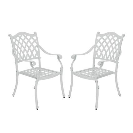 Front. Mondawe - 2 Piece Cast Aluminum Dining Chair with Metal Weave Pattern - White.