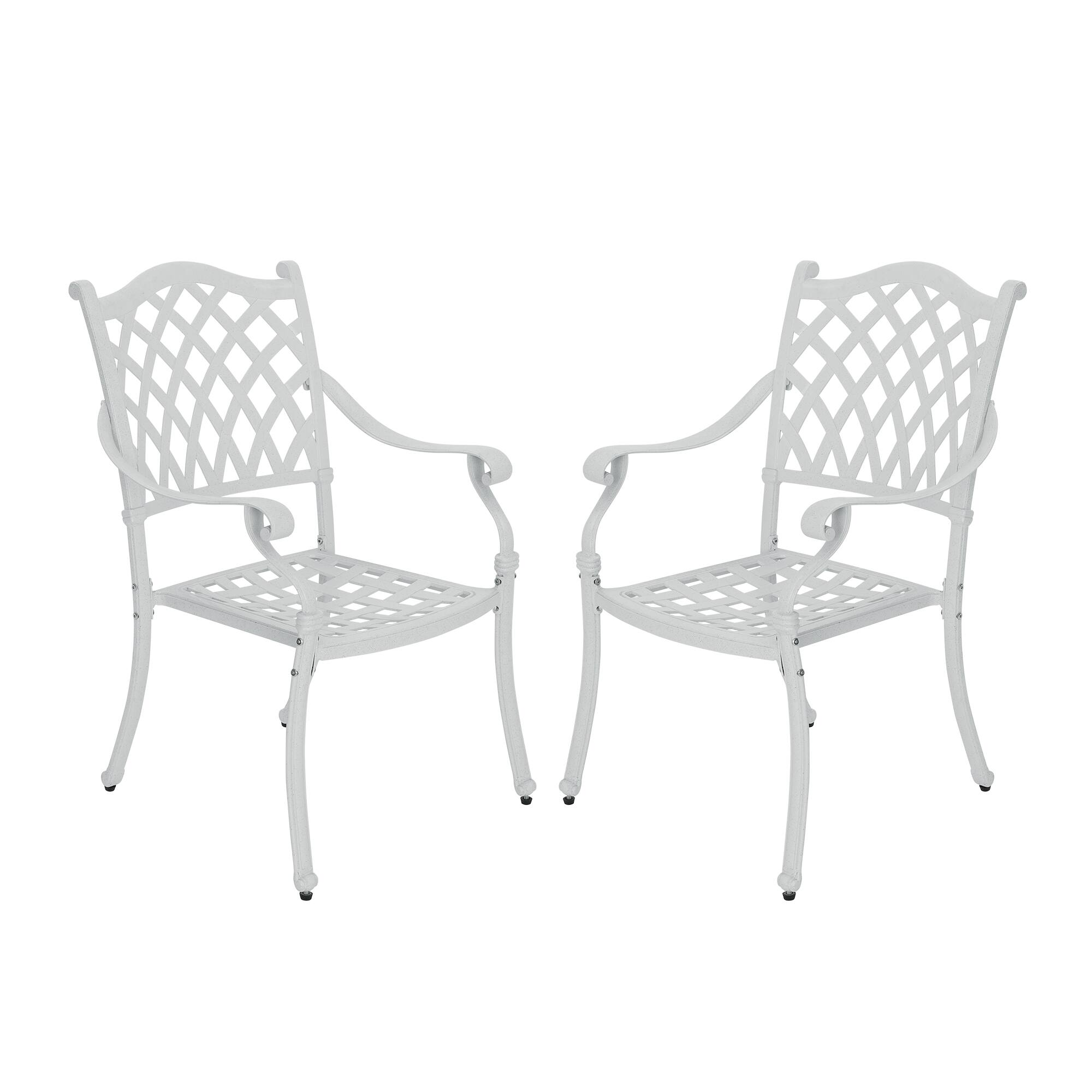 Front. Mondawe - 2 Piece Cast Aluminum Dining Chair with Metal Weave Pattern - White.