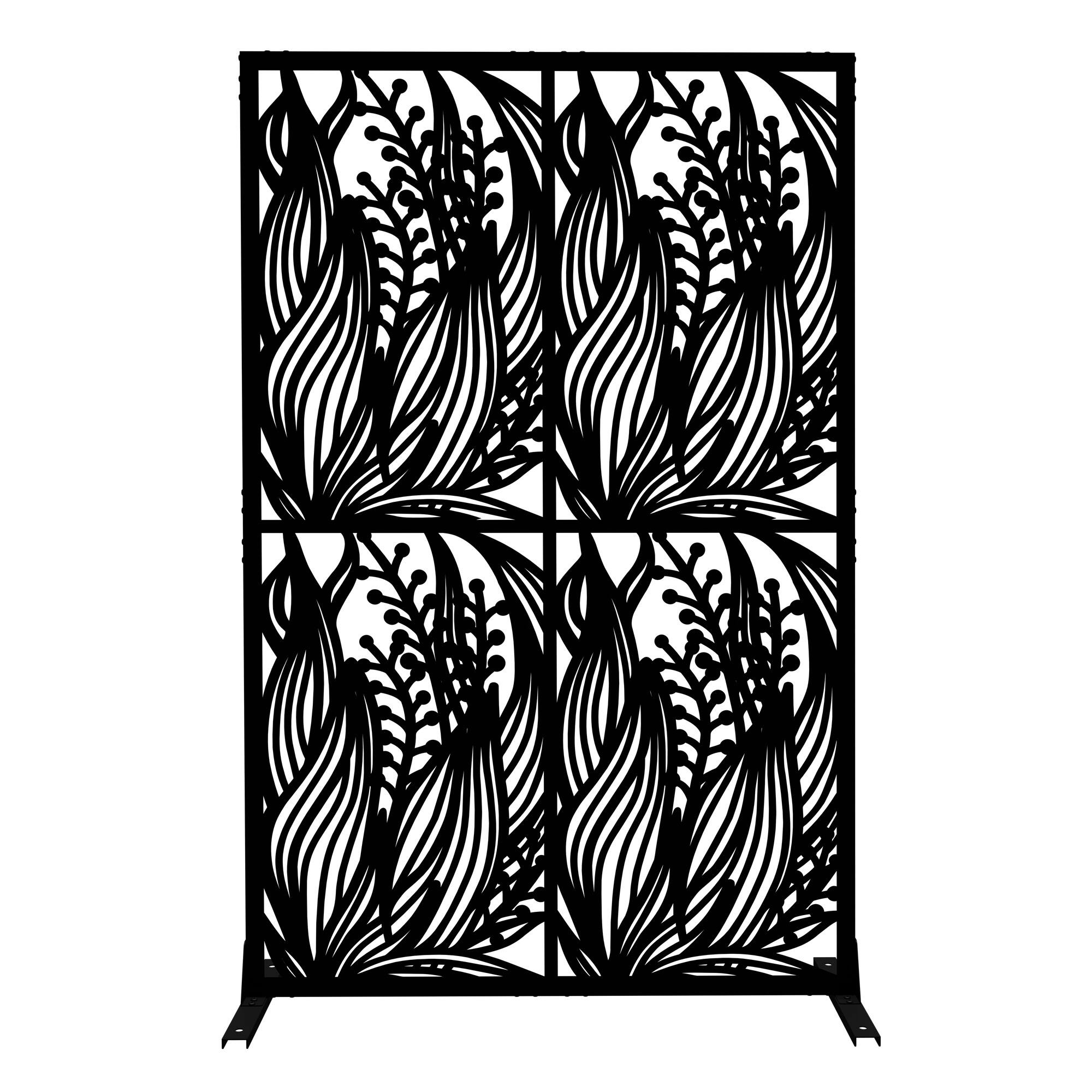 Front. COWLOWN - Metal Privacy Screen 3.8ft W x 6ft H Freestanding Outdoor and Indoor Divider for Patio Balcony Black Leaf Design - Black.