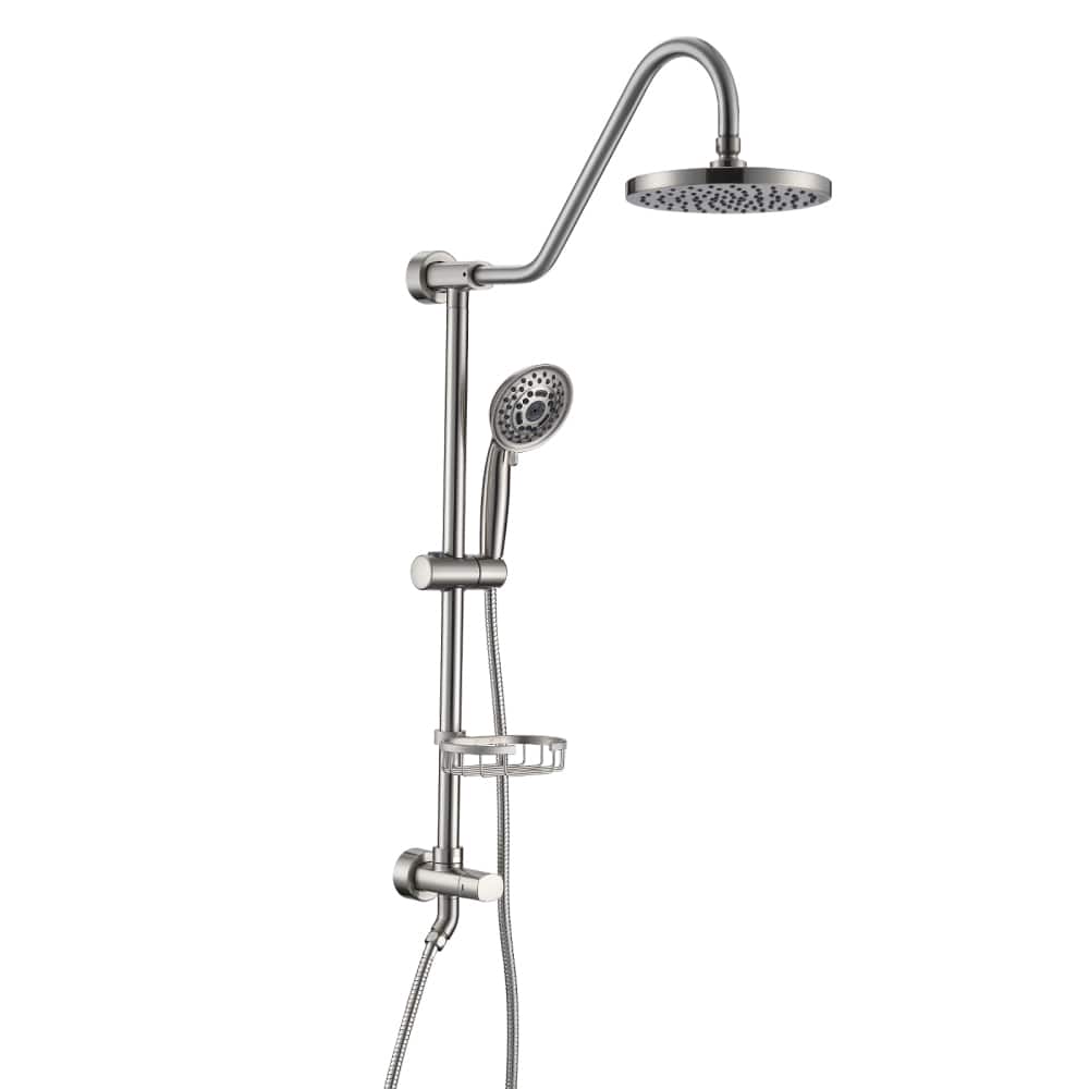 JUJABU - Shower System with 5-Function Hand Shower, Adjustable Slide Bar and Soap Dish, Finish - Brushed Nickel
