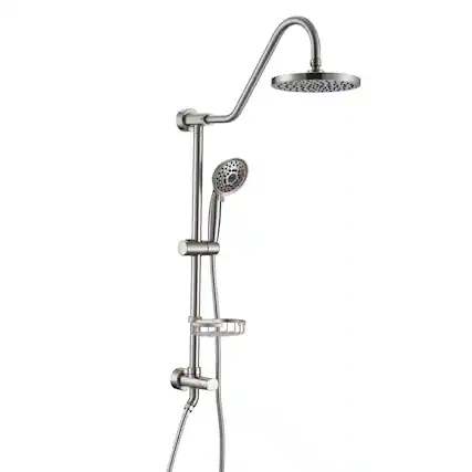 Front. JUJABU - Shower System with 5-Function Hand Shower, Adjustable Slide Bar and Soap Dish, Brushed Nickel Finish - Brushed Nickel.