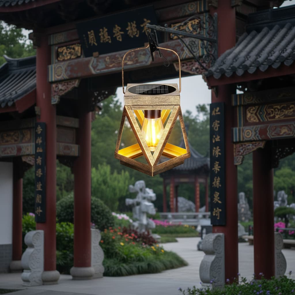 Alt View 4. FINEAK - 8.46" 2 Pack Bright Bronze Solar Hanging Lanterns - Waterproof Upgraded Metal Outdoor Decor - Bronze.