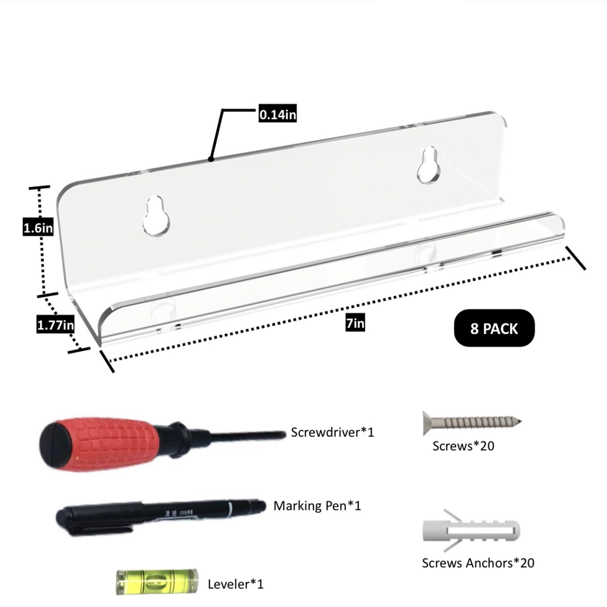0.14in 1.6in 1.77in 7in 8 PACK Screwdriver*1 Screws*20 *20 Marking Pen*1 Leveler*1 Screws Anchors*20