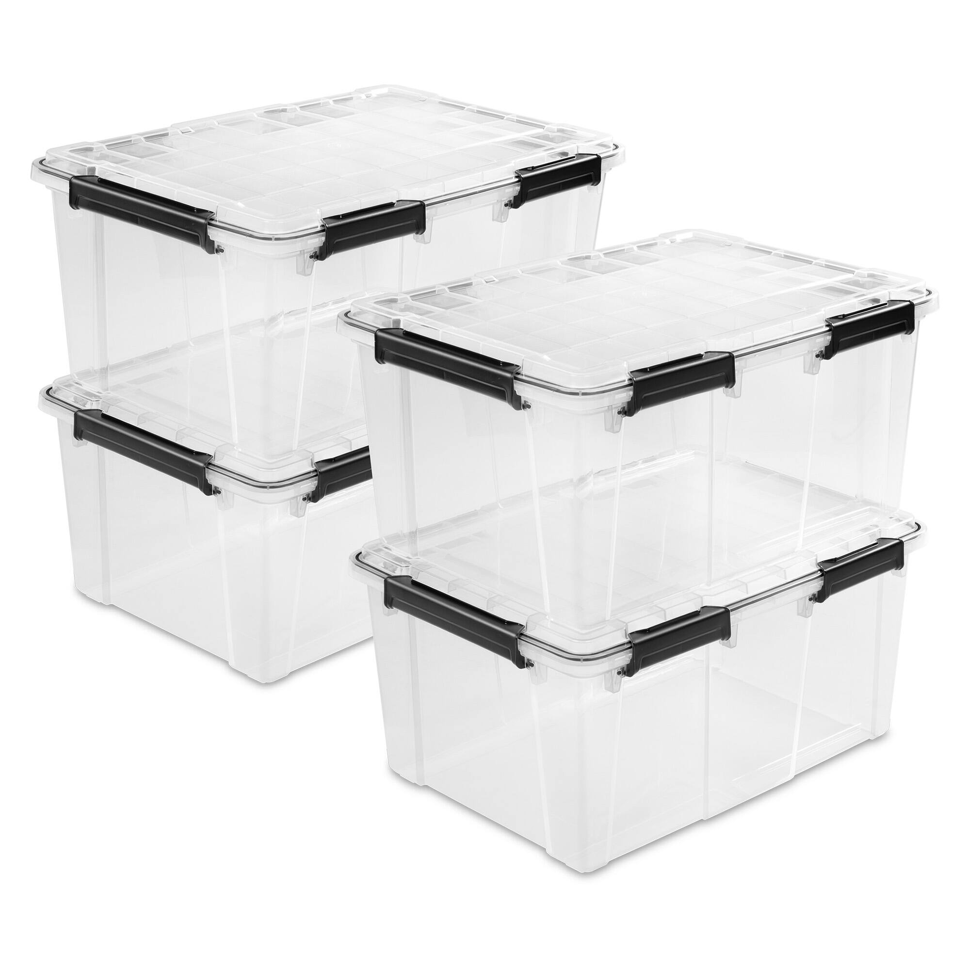 Sterilite - 80 Qt Gasket Box, Stackable Storage Container with Lids, Black, 4 Pack