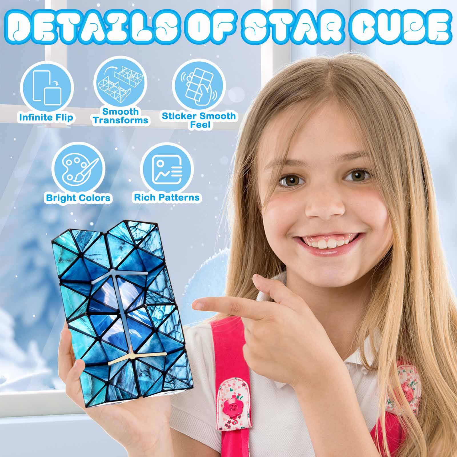 DETAILS OF STAR CUBE

- Infinite Flip
- Smooth Transforms
- Sticker Smooth Feel
- Bright Colors
- Rich Patterns