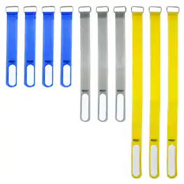 Grizzly Supply - 5" (4pc), 8" (3pc), 12'" (3pc) Hook and Loop Cinch Strap - Blue, Gray, Yellow