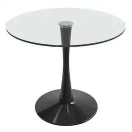 LeisureMod - Bristol Modern Round Glass Dining Table, Clear Circular Top with Iron Pedestal Base, Kitchen & Small Spaces - 27 Inches