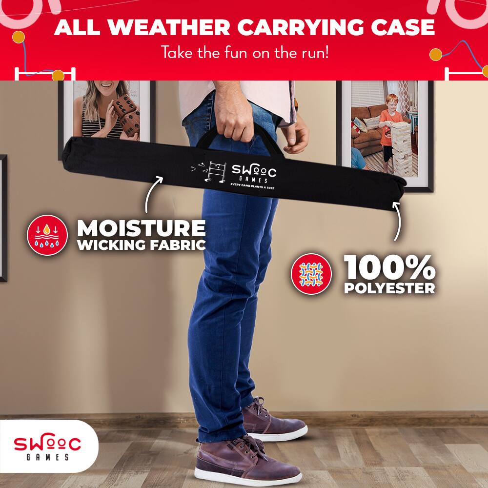 ALL WEATHER CARRYING CASE  
Take the fun on the run!  

MOISTURE WICKING FABRIC  
100% POLYESTER  

SWC GAMES