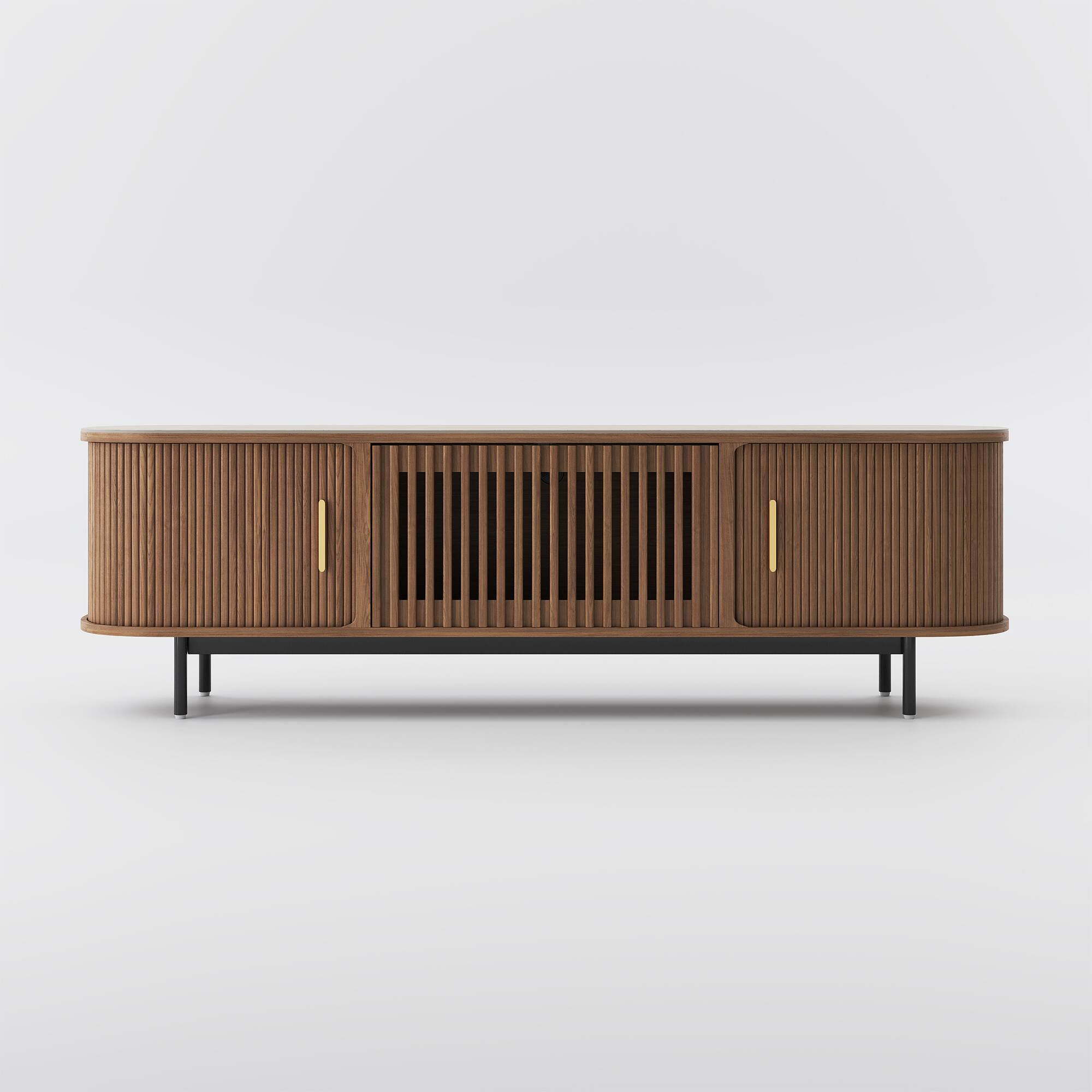 Alt View 8. POVISON - 71" Mid-Century Modern Sintered Stone Tabletop TV Stand - Walnut with Sintered Stone.