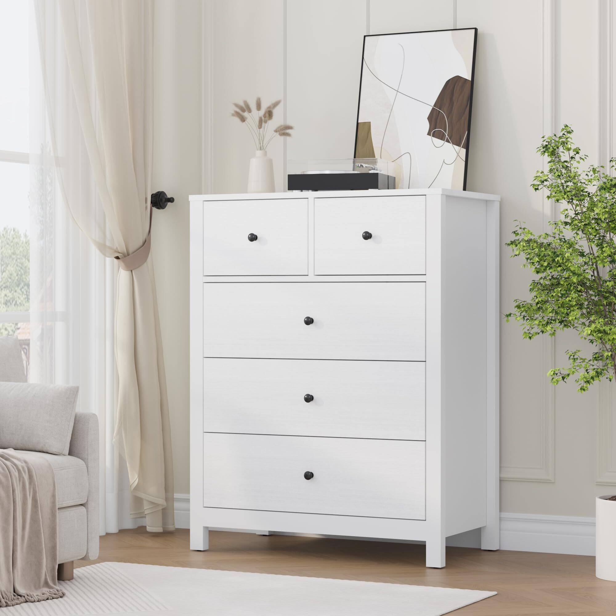 Alt View 1. Acekool - 5 Drawer Dresser for Bedroom, Modern Tall Dresser Organizer with Storage Drawers, Wooden Chests of Drawers - White.