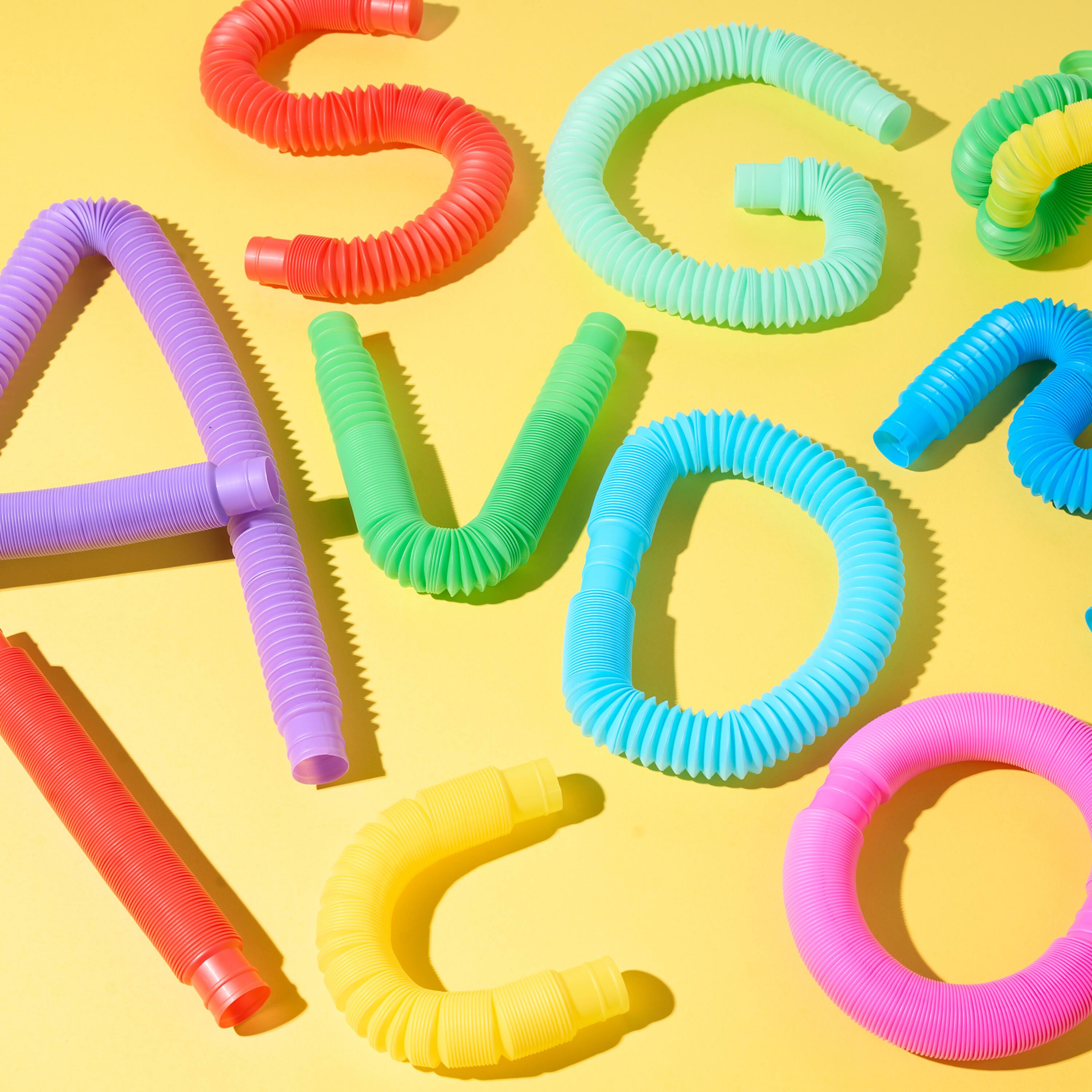 Angle. Joyfy - 9 Pack Large Pop Tubes Sensory Toys Up to 27.5" Fidget Tubes Party Favors for Kids Connectable & Extendable Stress - Multicolor.