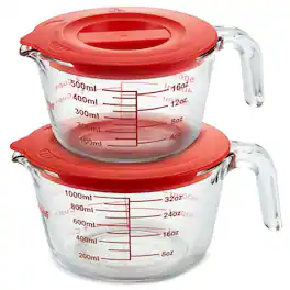 NutriChef - 2 and 4 Cups Glass Measuring Cup Set with Lids (17 & 34 oz) - Heat-Resistant Borosilicate Liquid Measure Cups