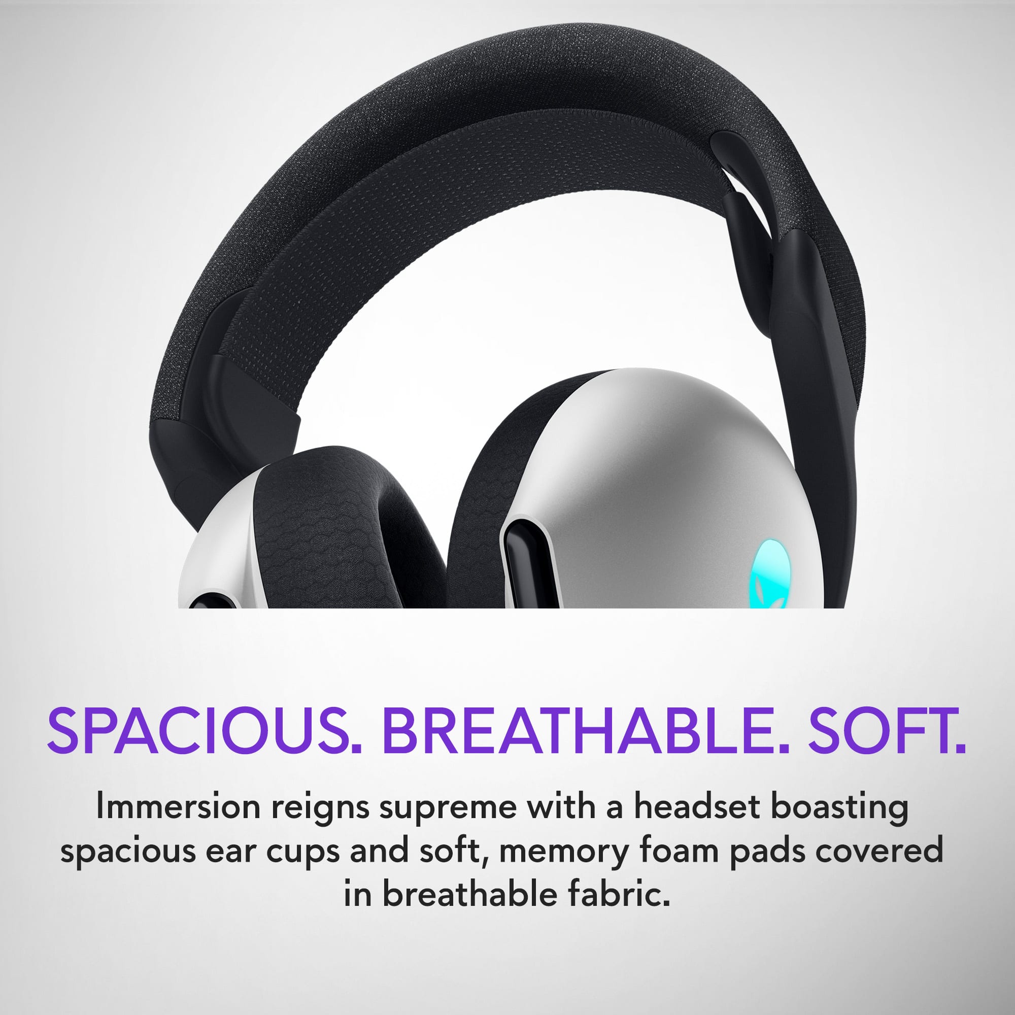 Spacious, breathable, and soft. Immersion reigns supreme with a headset boasting spacious ear cups and soft, memory foam pads covered in breathable fabric.