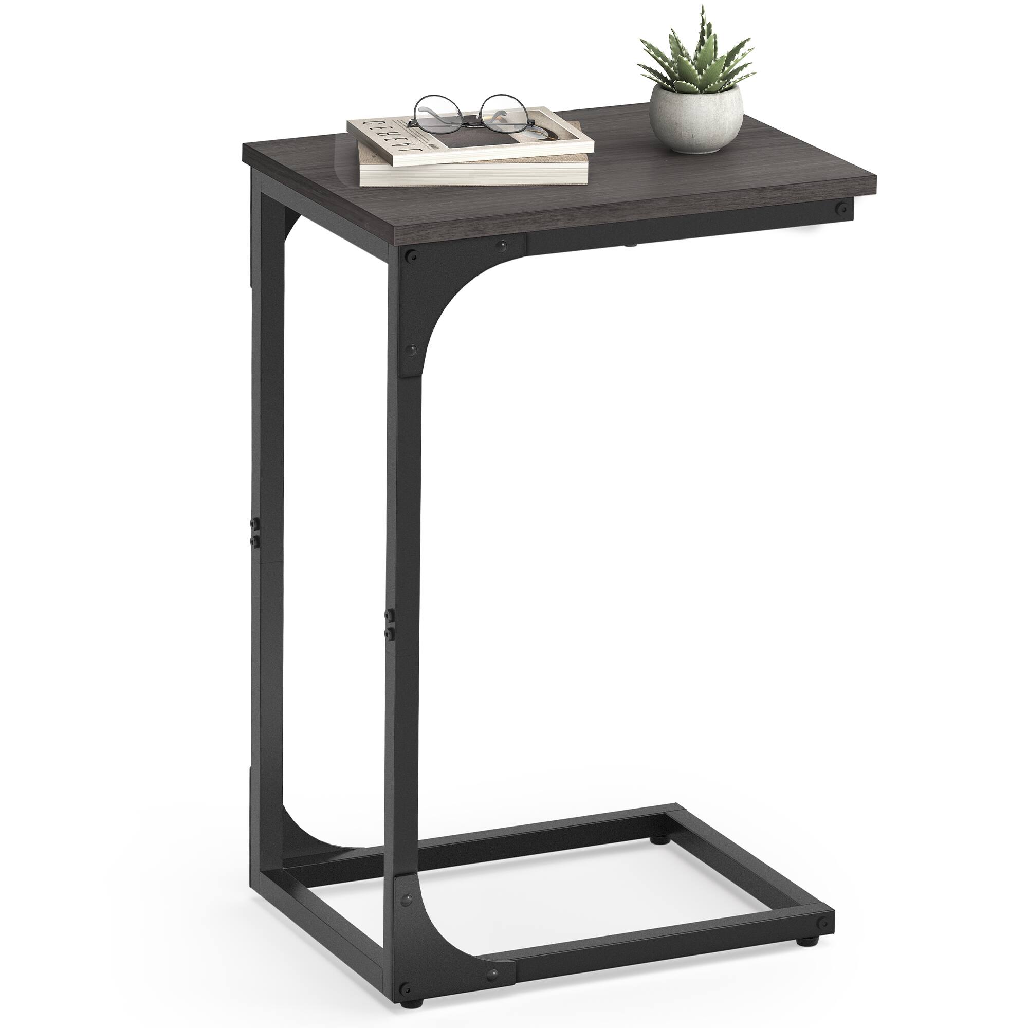 Songmics Home - C-Shaped Side Table, Bedside Table, Sofa Side Table, Coffee Table, with Metal Frame, Industrial - Ebonized Oak and Black