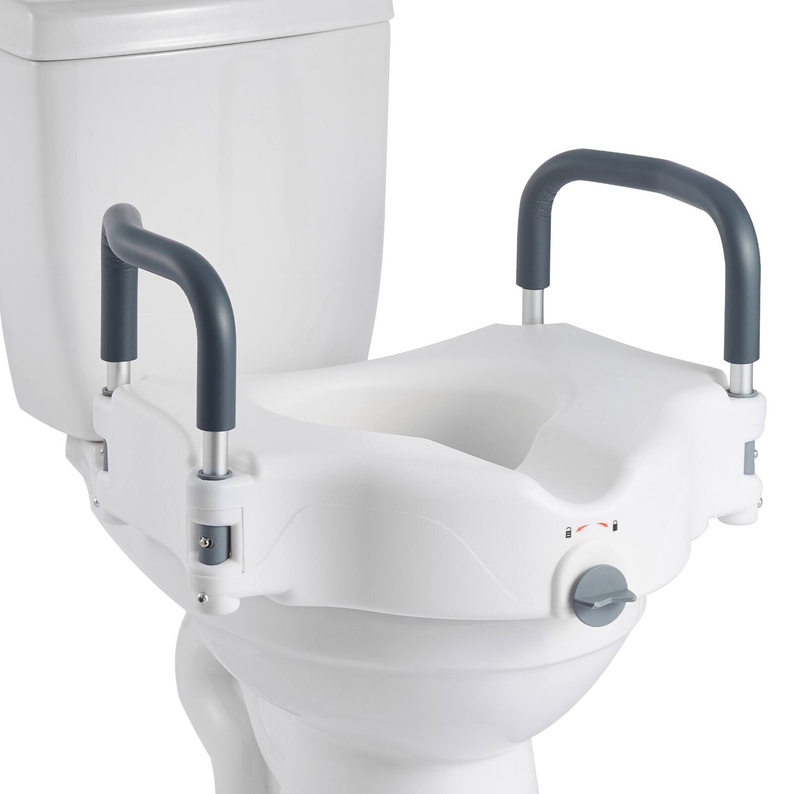 Front. VEVOR - Raised Toilet Seat with Arms, 300 lbs Load Capacity, 5-Inch Lift Height, Widened Commode Elevated Toilet Seat Riser - White.