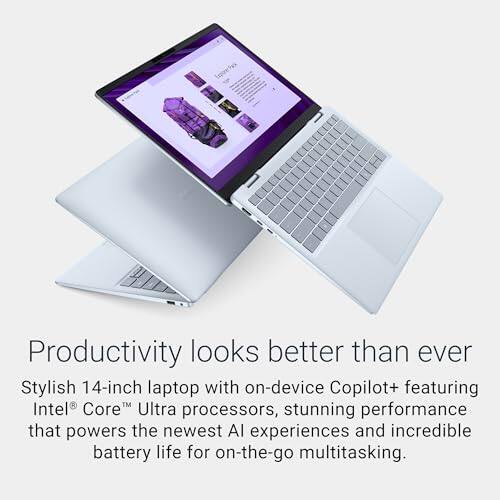 Productivity looks better than ever. Stylish 14-inch laptop with on-device Copilot+ featuring Intel Core Ultra processors, stunning performance that powers the newest AI experiences and incredible battery life for on-the-go multitasking.