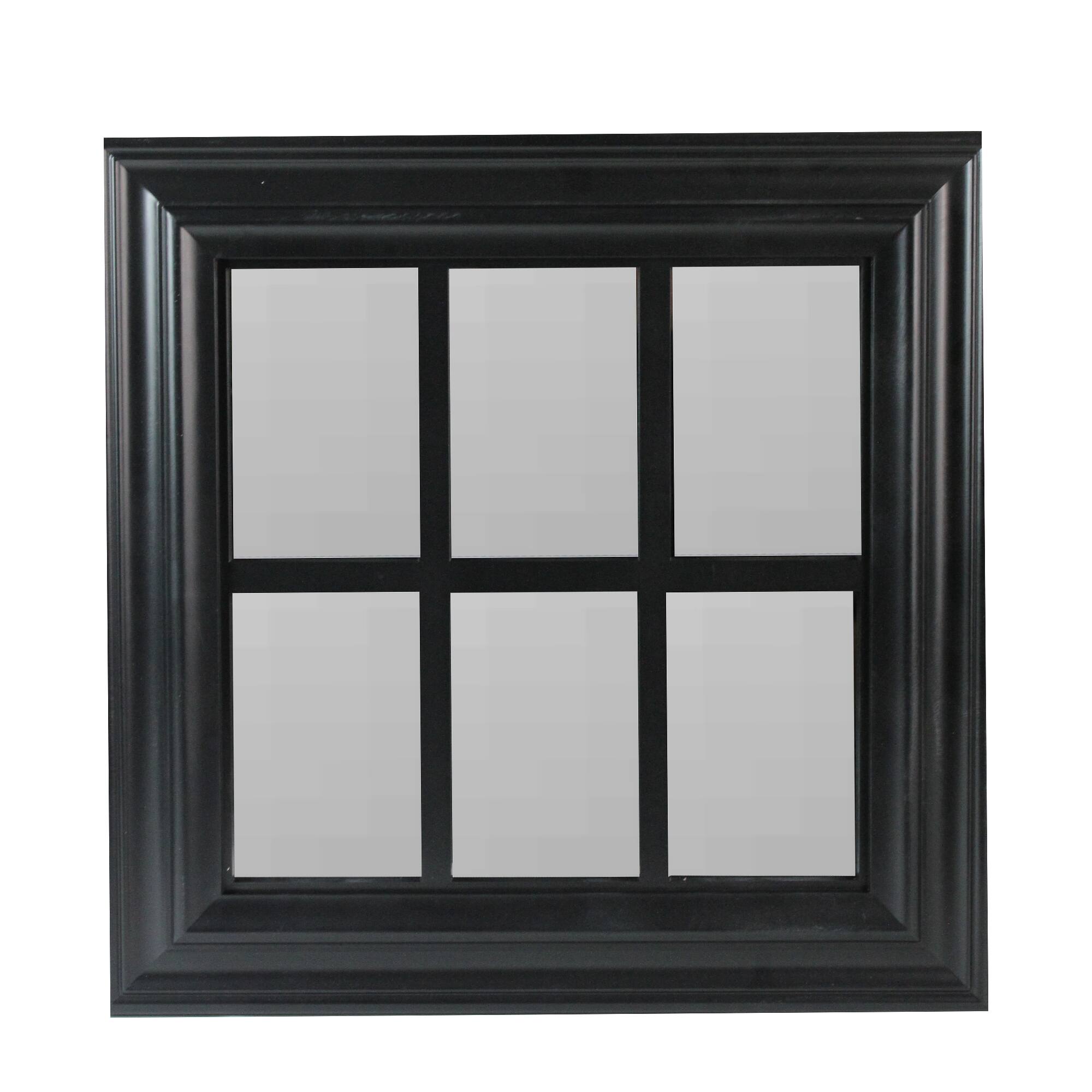 Front. Northlight - 17" Black Contemporary Square Windowpane Wall Mirror - Black.