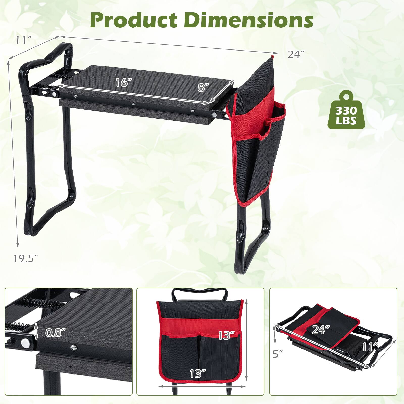 11" Product Dimensions 24" 16" 8" 330 LBS 19.5" 0.8" 13" 5" 24" 11"