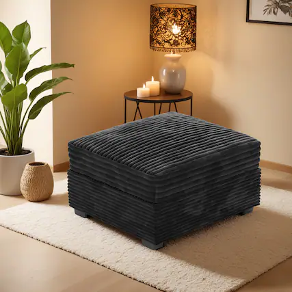 Front. Ovios - Modular Sectional Sofa Piece or Set, Compatible with Corner Chair, Middle Chair and Ottoman - C Ottoman(Black).